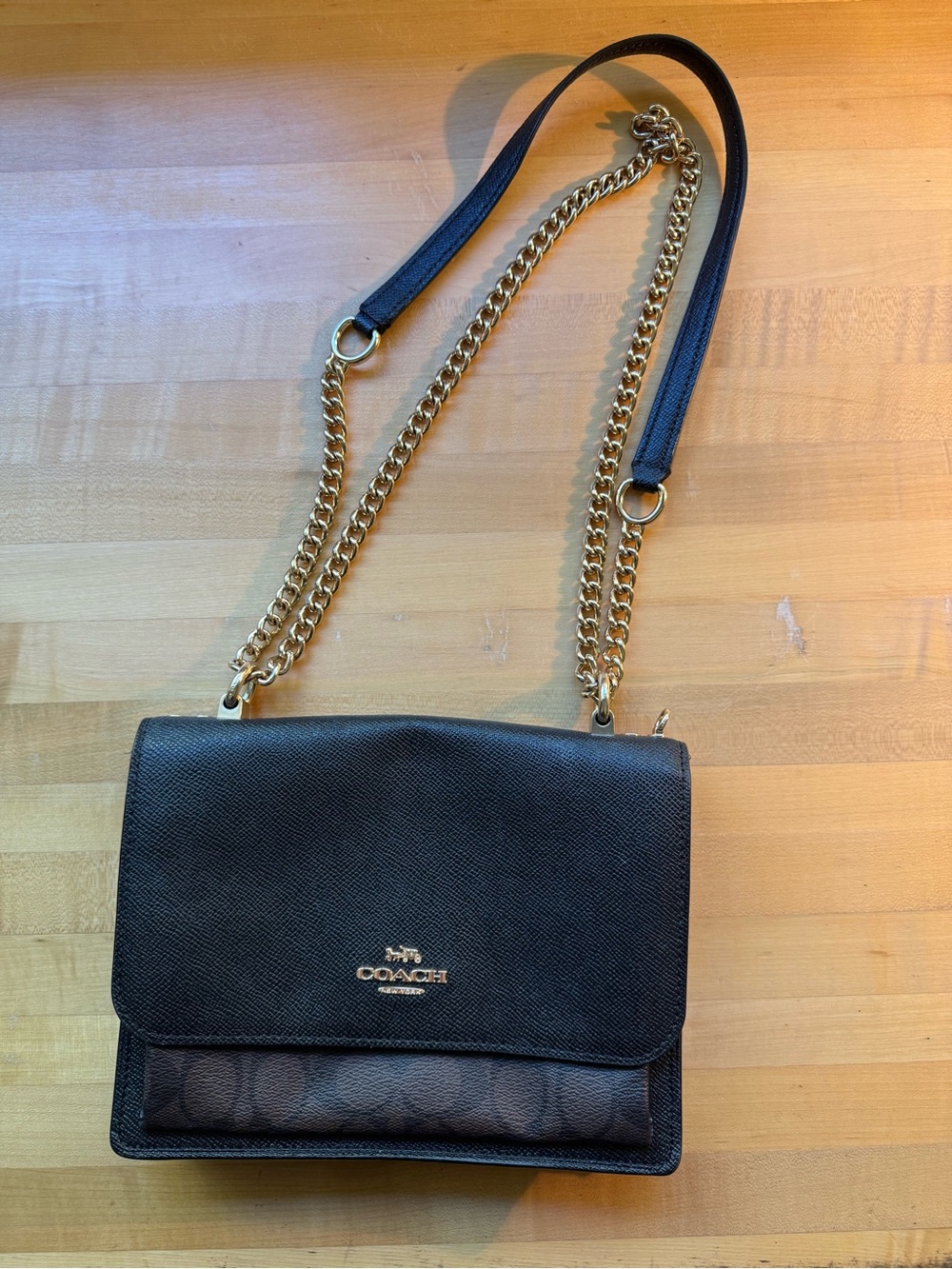 Coach Klare Signature Canvas Crossbody Bag Black Brown Gold Chain